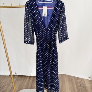 Elegant Navy Polka Dot Dress